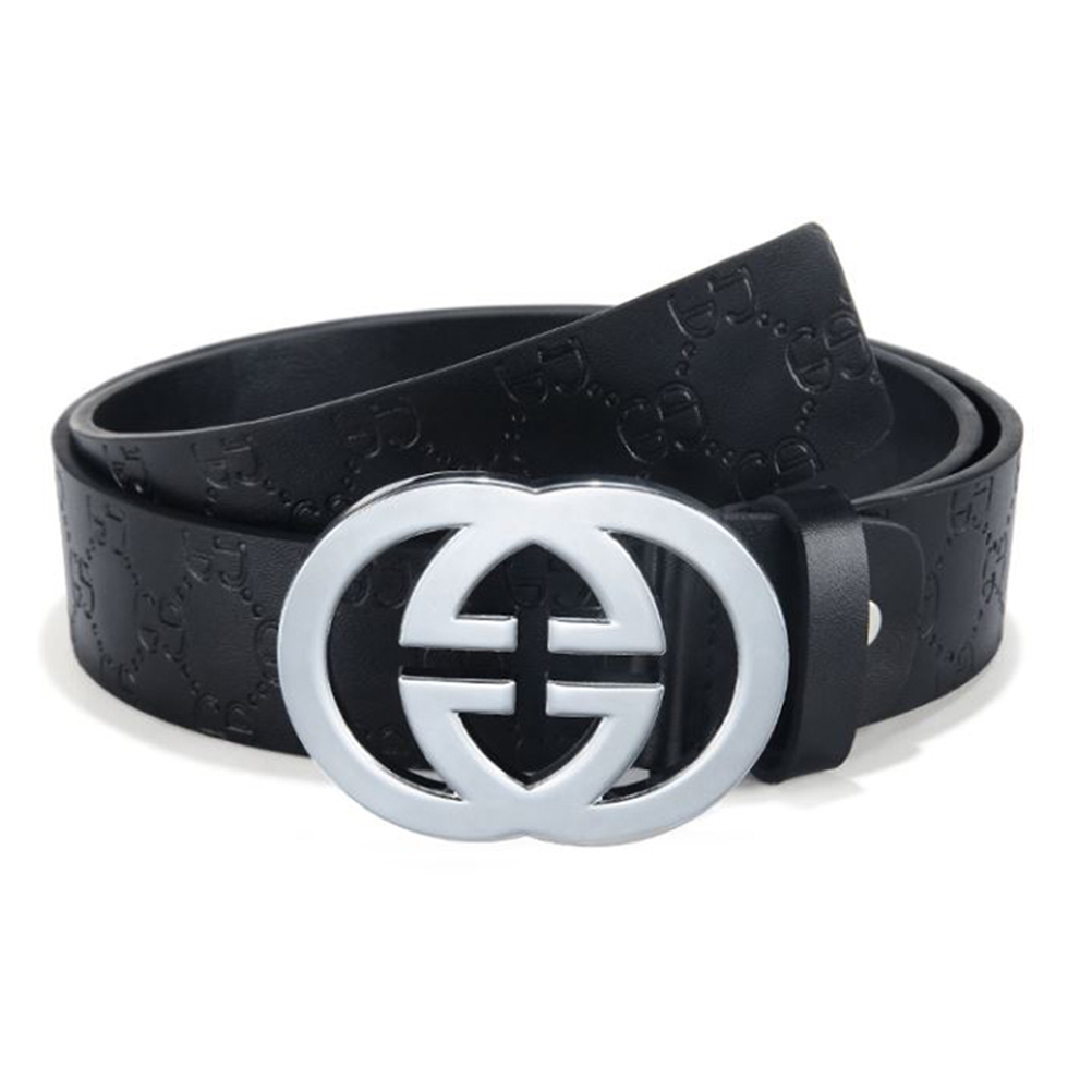 Black Gucci GG Silver Buckle Belt for Men zavael.com
